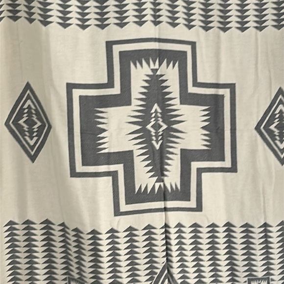 La Jolla SxSW Blanket Anthropologie Organic Cotton Natural Gray Turquoise 2 Side - Picture 3 of 10